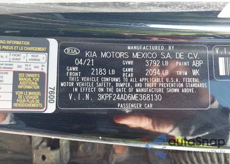 2021 Kia Forte Fe/Lxs z USA, uszkodzony, nr VIN 3KPF24AD6ME368130